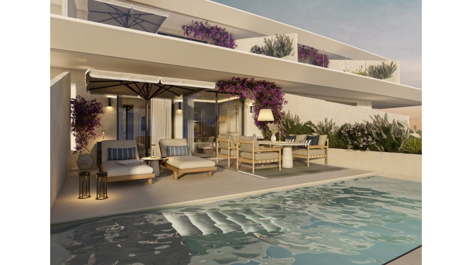 Luxuriöse Poolterrasse im Azurean Marbella Anwesen.